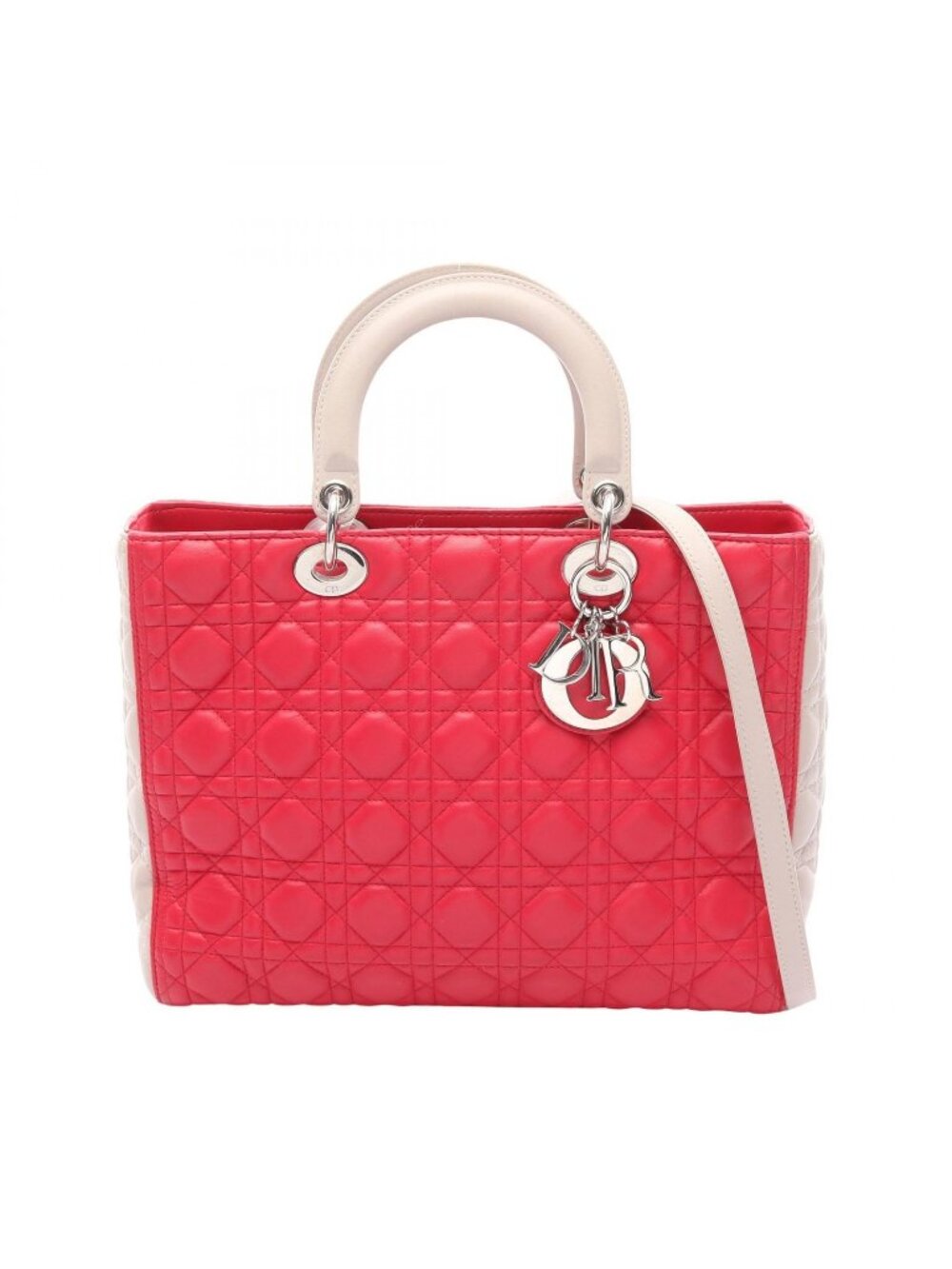Dior Handbag Lady Dior Large Cannage 2-Way Pink Gray Leather Lady Dior Tote